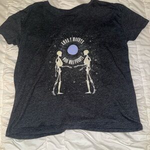 Gray Graphic Tee with Skeleton Design